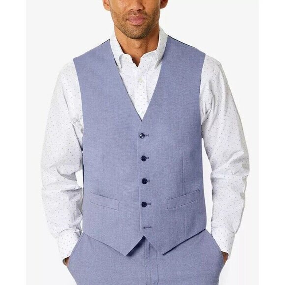 Tommy Hilfiger Men's Modern-Fit Th Flex Stretch Chambray Suit Vest blue S $100 - Picture 1 of 11